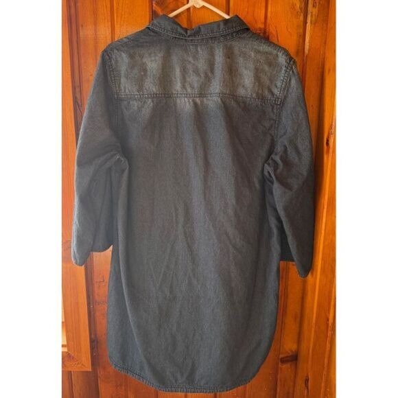 Nine West Button-Down Denim Shirt Dress with 3/4 Sleeves - Versatile Dark Wash - Picture 2 of 3